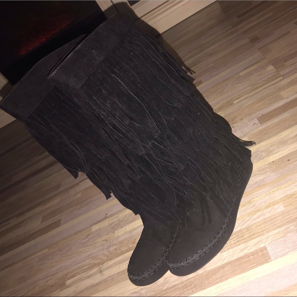 YoKi MUDD 55 fringe moccasin black tall boots